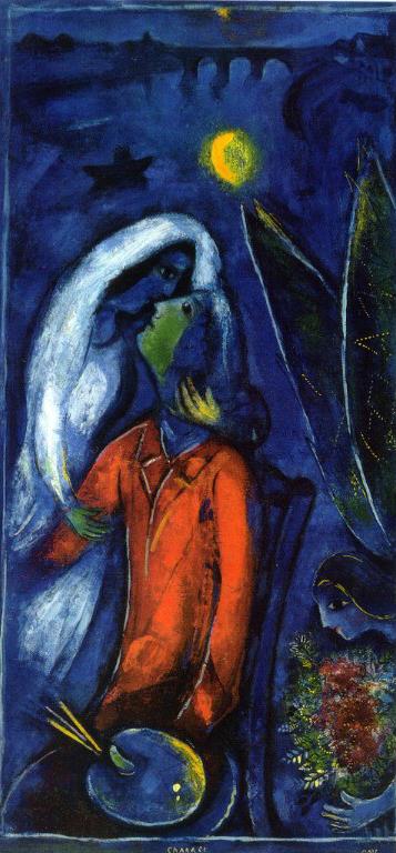 Amoureux près du pont contemporain Marc Chagall Peintures à l'huile